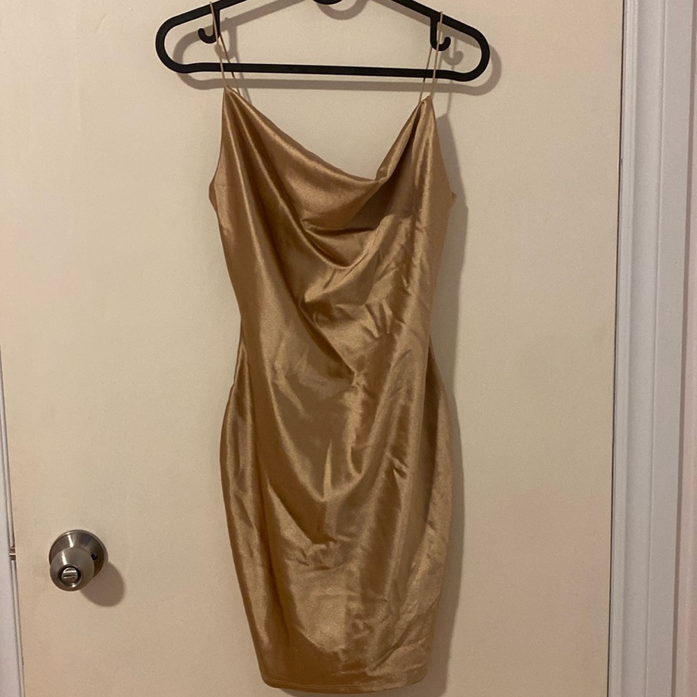Gold Cowl neck dress with elastic straps